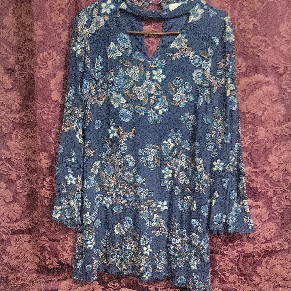 Alter'd States Floral Blue Long Sleeve Dress Woman's Size Large
